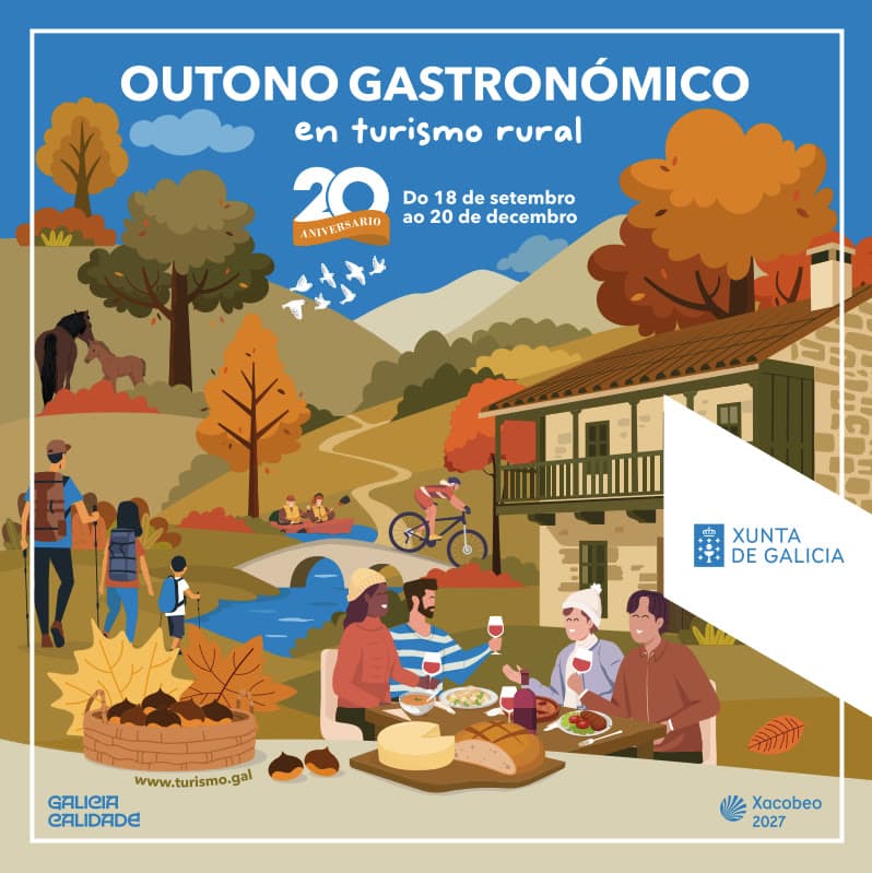 Cartel del 20.º Otoño Gastronómico en turismo rural de Galicia en Casa Ramirás, Ourense
